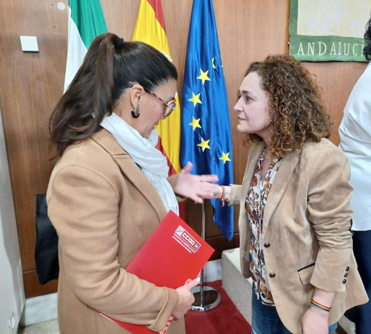 La responsable de Accin Sindical del SAS de la FSS-CCOO Andaluca, Guadalupe Gonzlez, y la portavoz del grupo parlamentario Por Andaluca, Inmaculada Nieto, en una reunin.
