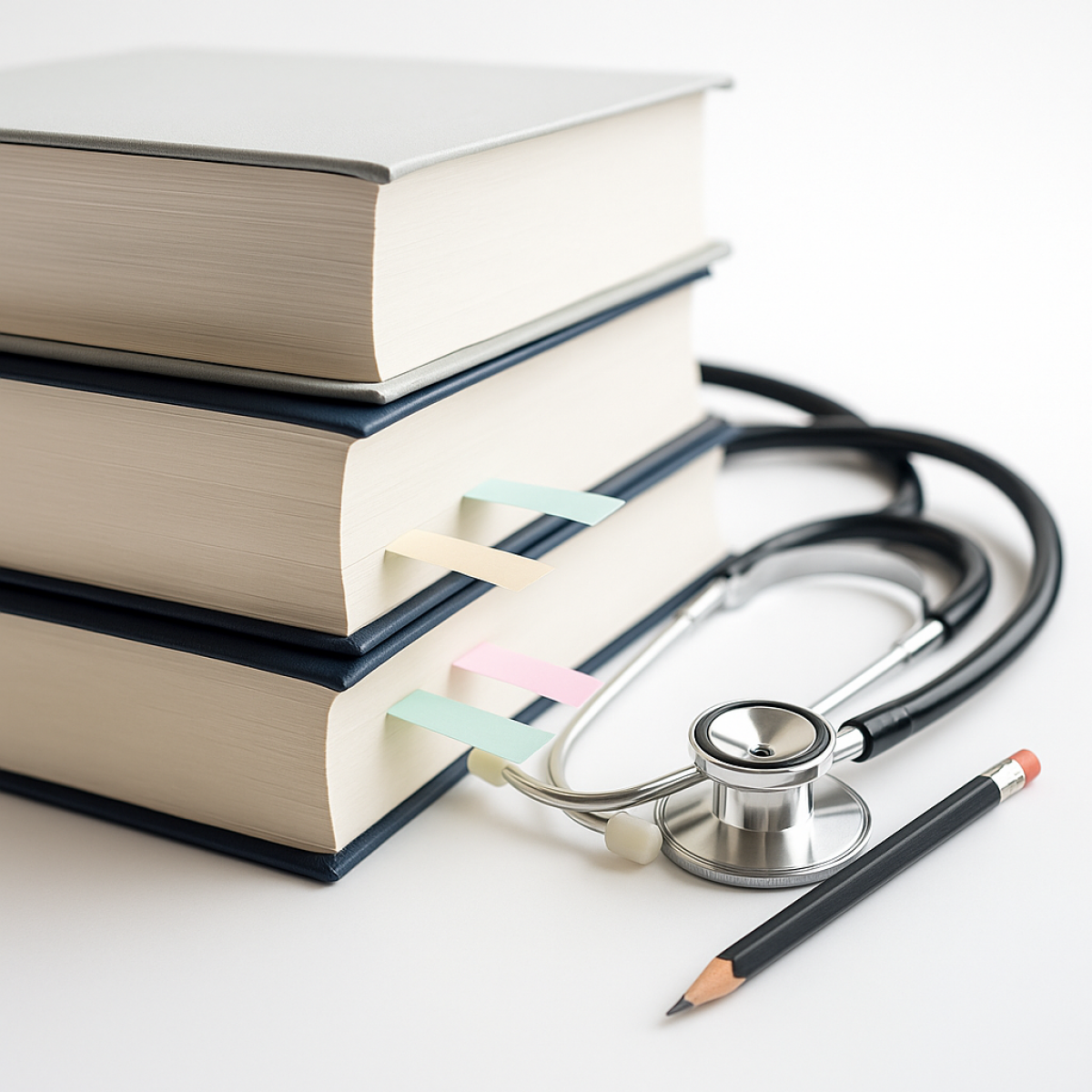 Libros y fonendoscopio de Residentes