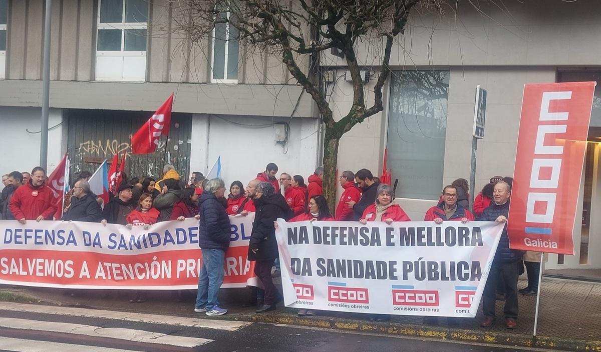 Protesta ante o Parlamento de Galicia, a mañá deste martes