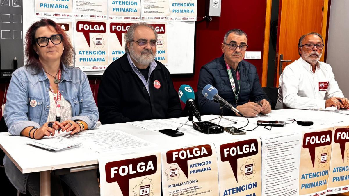 Conferencia de prensa para anunciar a folga e mobilización na atención primaria. Por CCOO participou a secretaria xeral da Federación de Sanidade, Luz Fernández Tuñas
