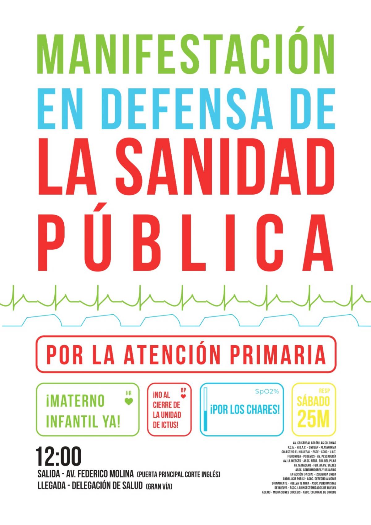 Cartel Huelva Manifestacion en defensa de la Sanidad Pública 25 de marzo