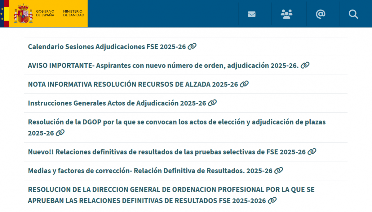 Web Ministerio de Sanidad