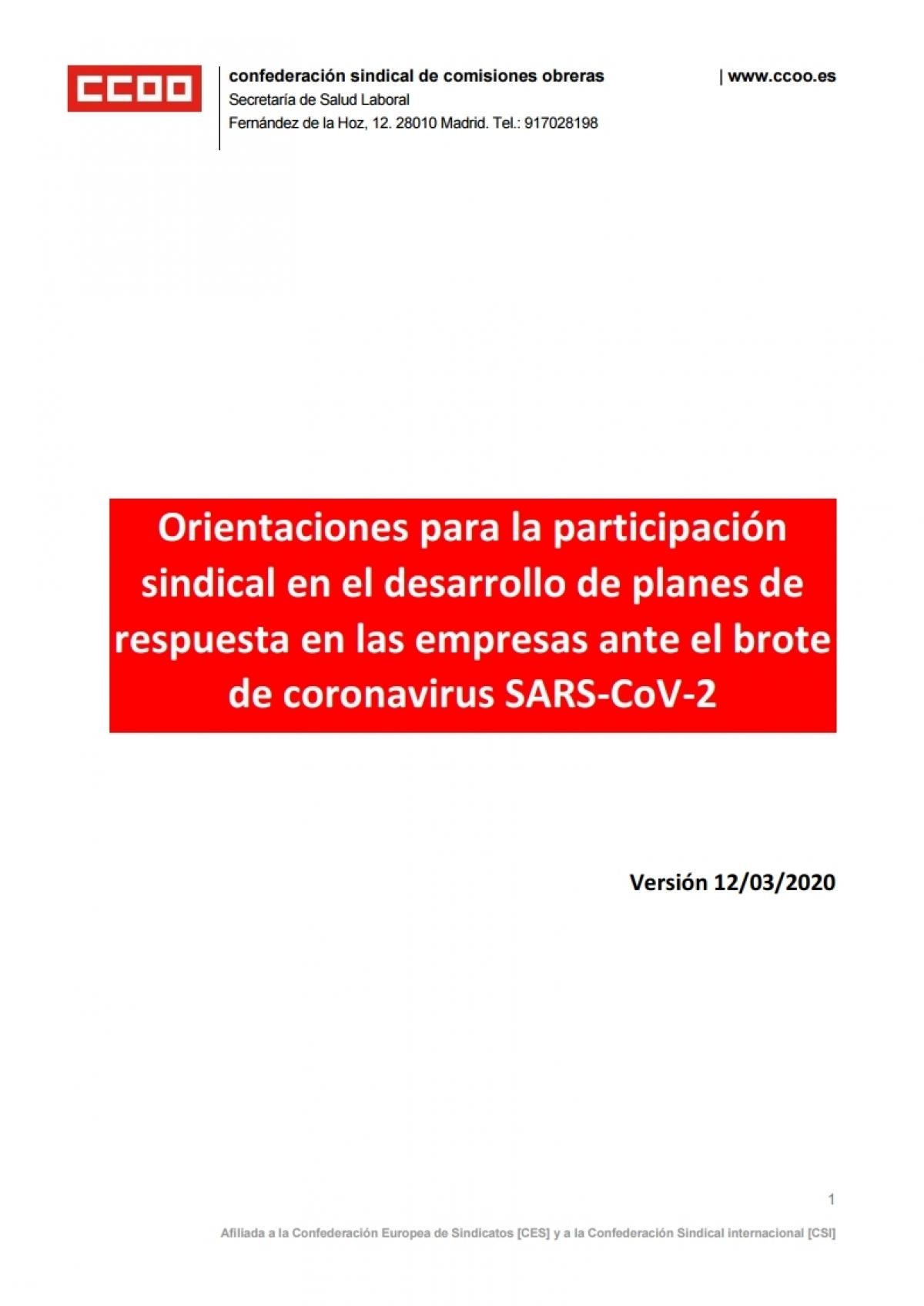 Participación sindical en la elaboración de planes en empresas ante el coronavirus
