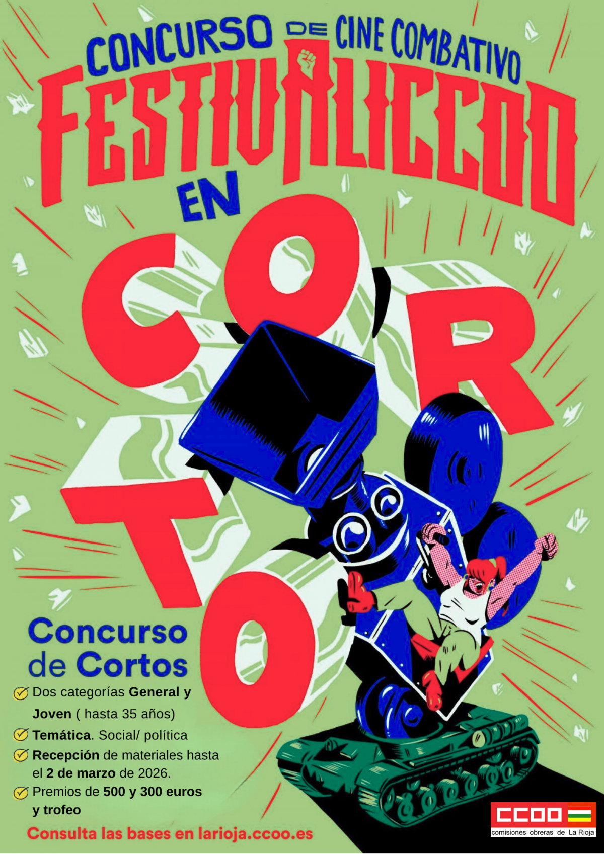 Cartel concurso de cortometrajes FestivaliCCOO en corto 2026