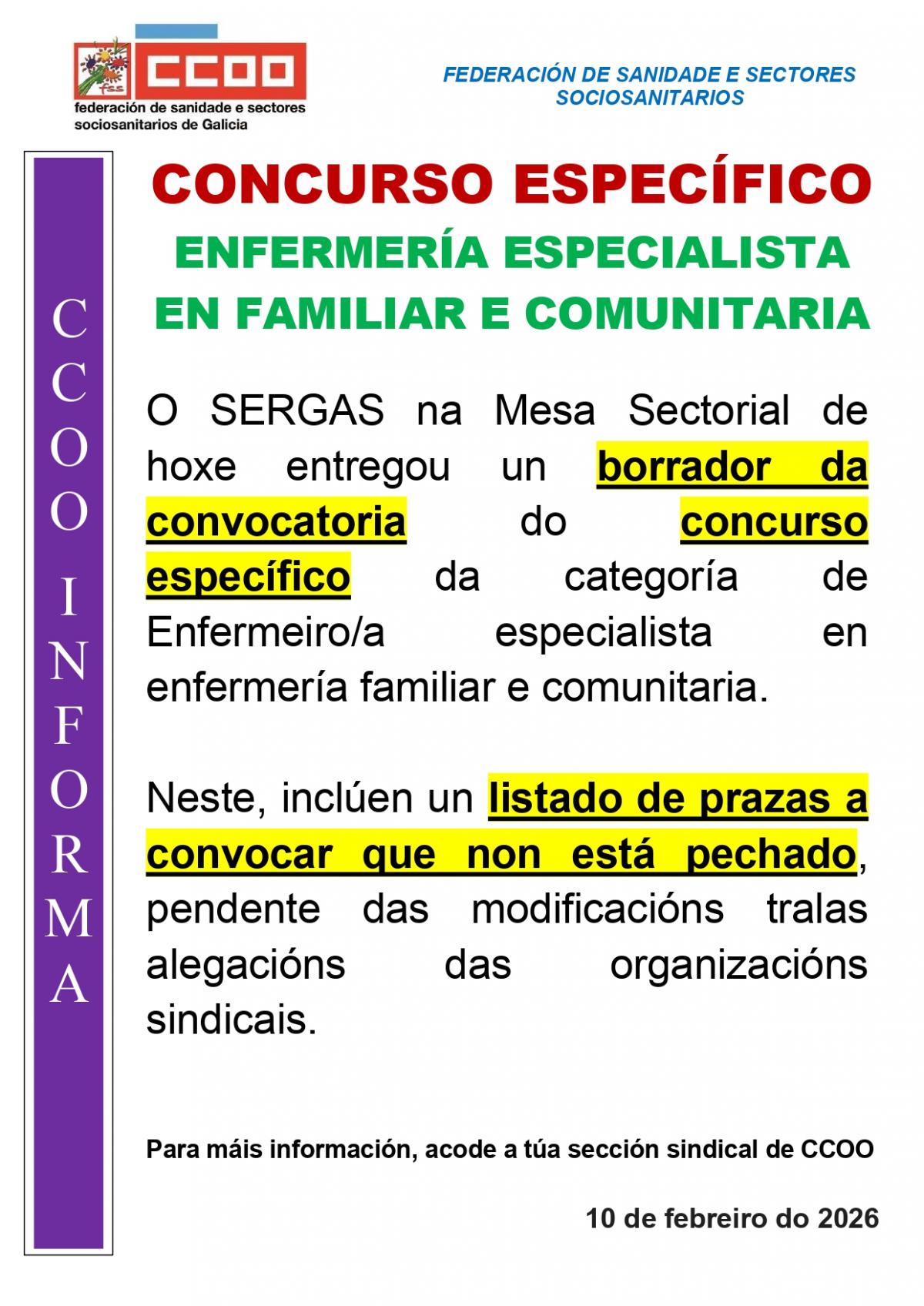 CONCURSO ESPECÍFICO: ENFERMERÍA ESPECIALISTA EN FAMILIAR E COMUNITARIA