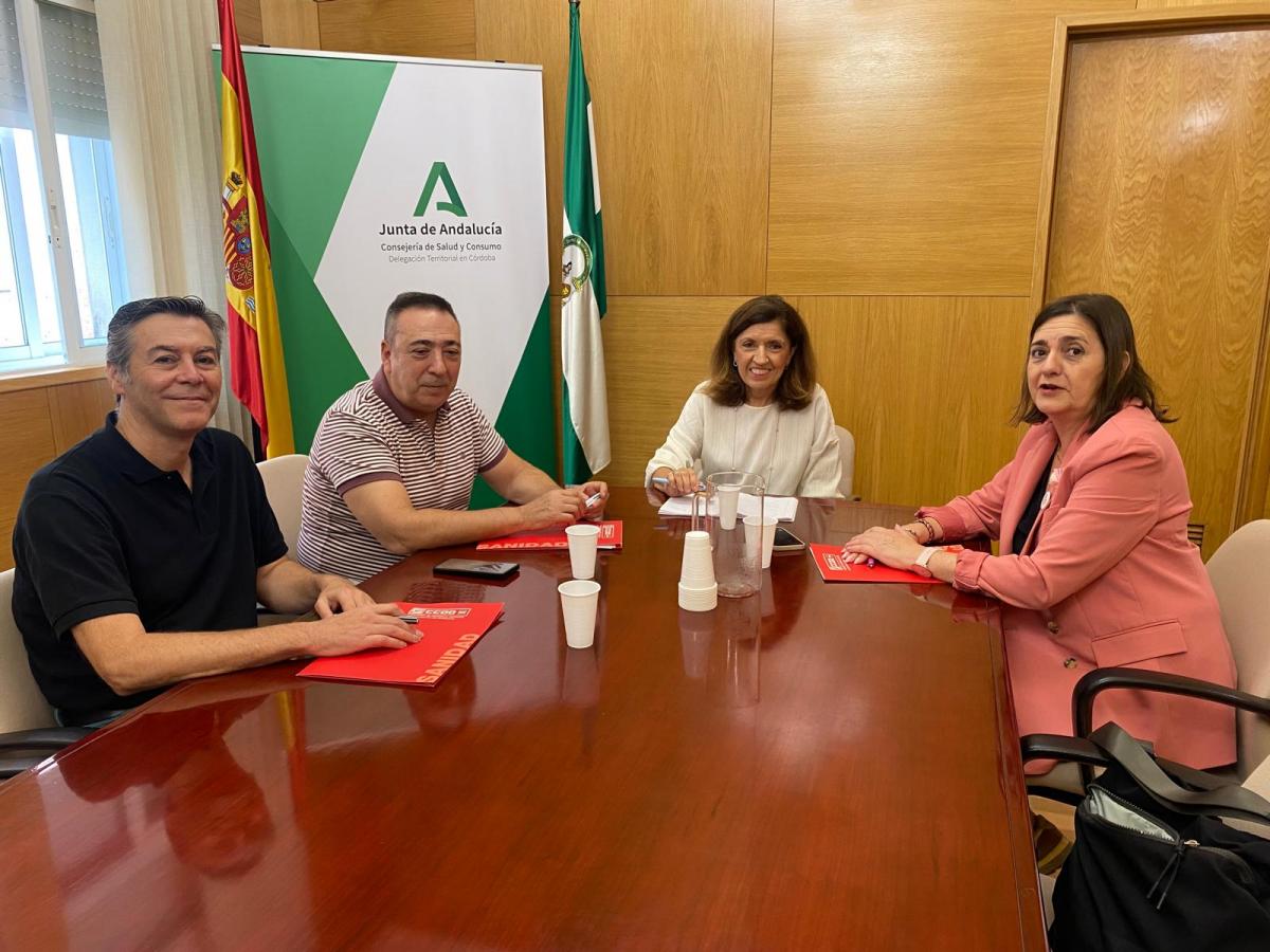 Responsables de CCOO, con su secretaria General a la cabeza, Marina Borrego, en la reunión con la delegada de Salud en Córdoba, María Jesús Botella.