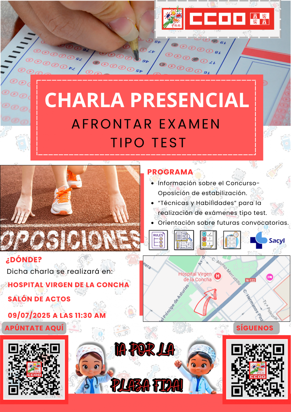 Cartel taller "AFRONTAR EXAMEN TIPO TEST"