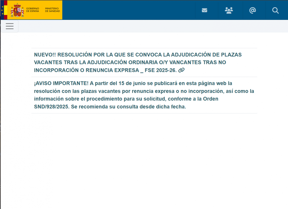 Web del Ministerio de Sanidad