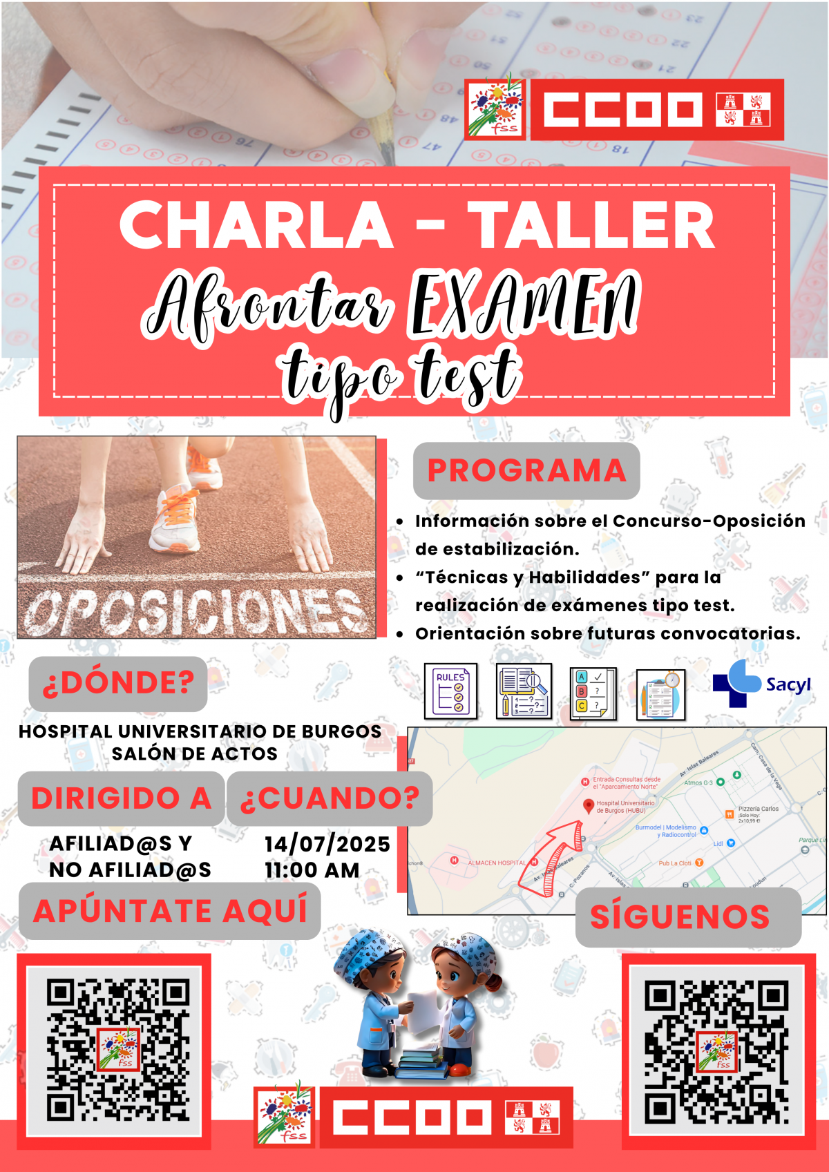 Cartel de taller de tcnicas y habilidades exmenes tipo test - BURGOS