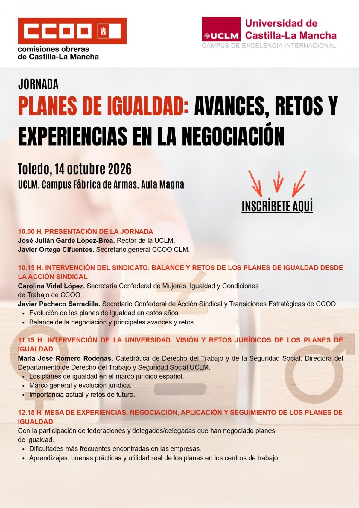 Jornada planes de igualdad, 14 de octubre en Toledo