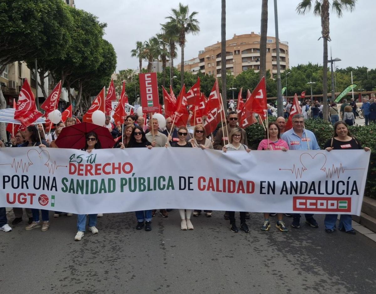 El secretario general de la FSS-CCOO Andalucía, José-Pelayo Galindo, en la movilización en Almería.