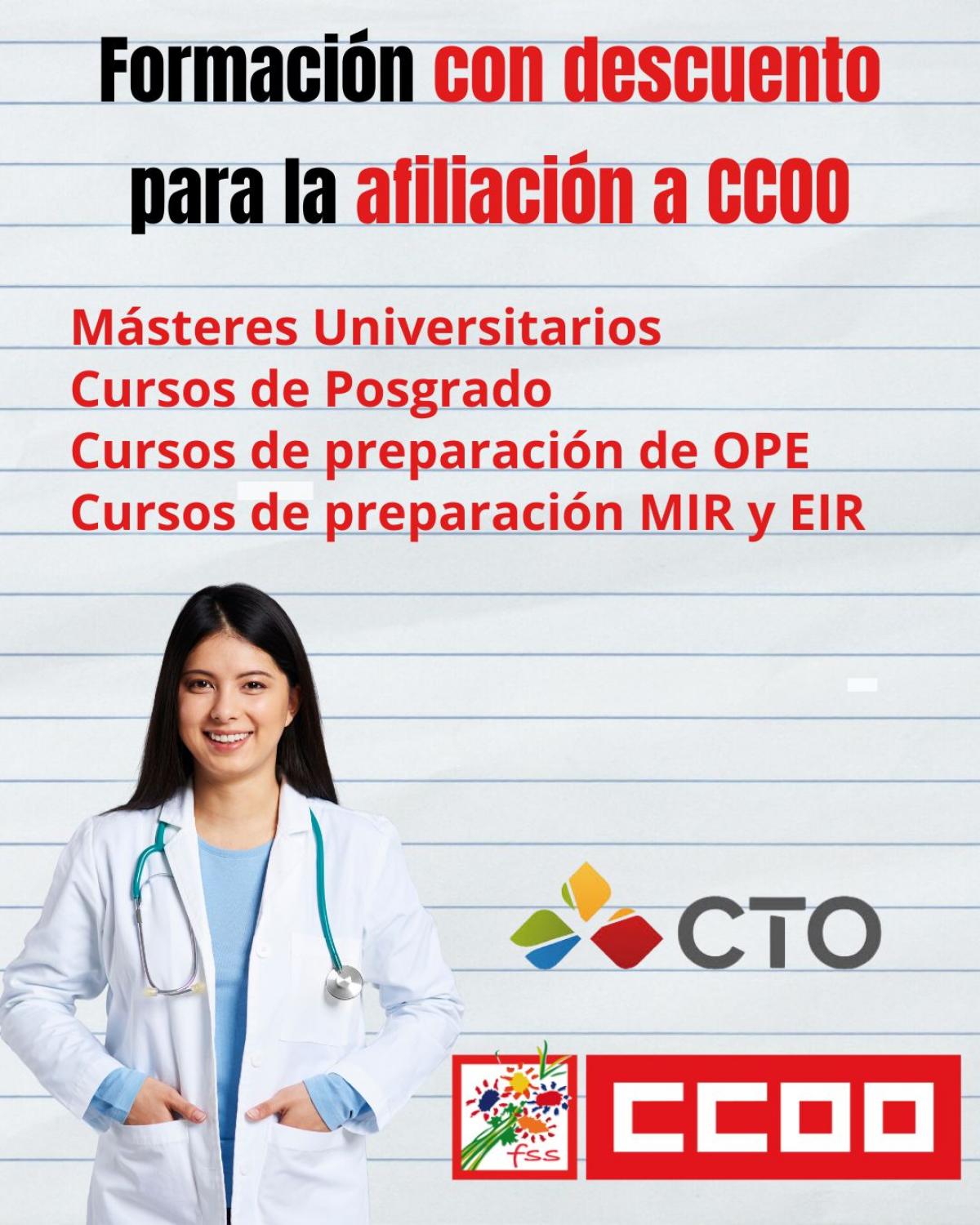 Formación con descuento para la afiliación a CCOO. Grupo CTO