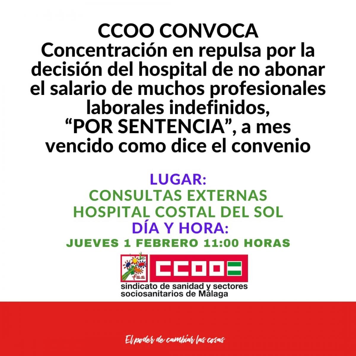 Concentración el 1 de febrero de CCOO en el Hospital Costa del Sol