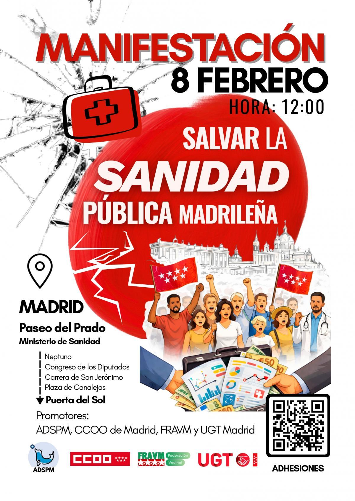Cartel Manifestación por la Sanidad Pública madrileña (8 febrero 2026)