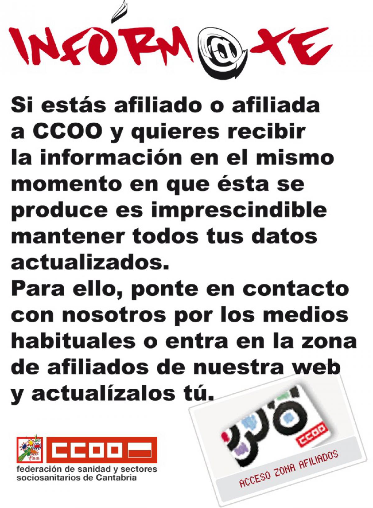 Campaña Sanidad CCOO Cantabria actualización datos de la afiliación