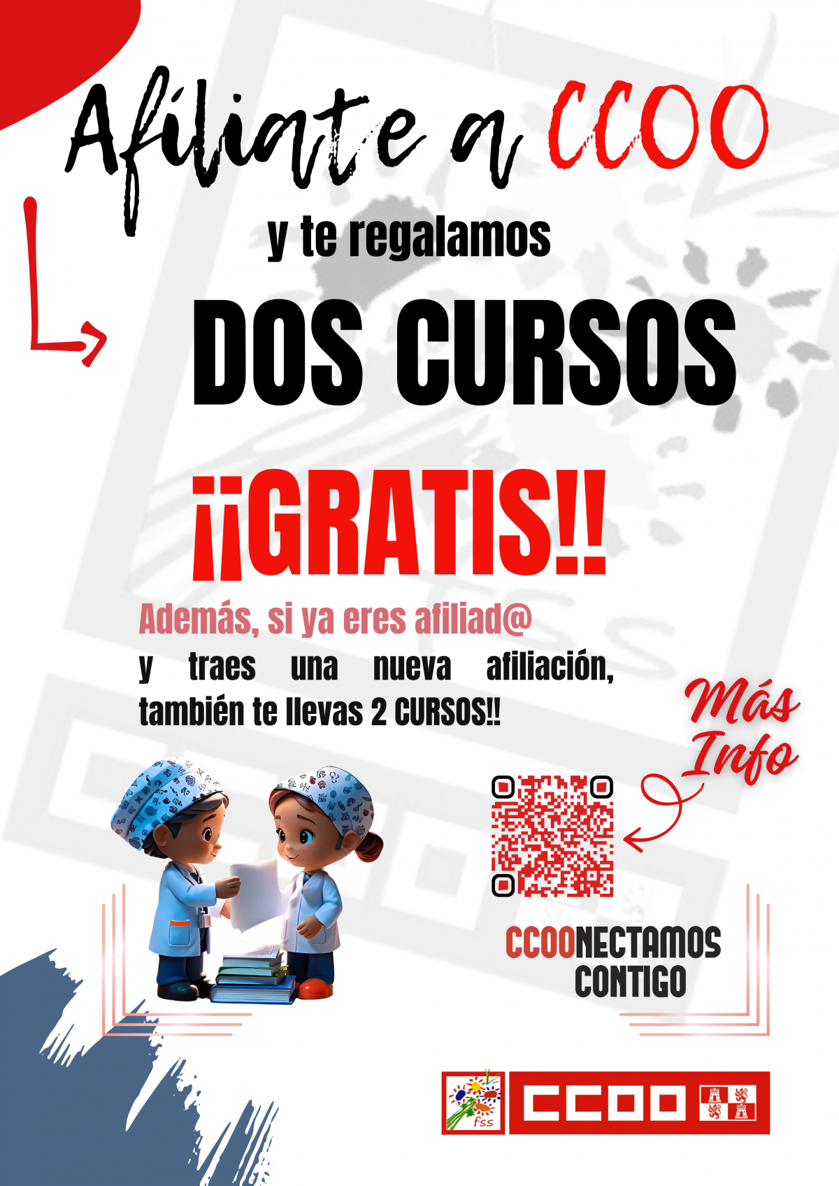 Cartel Afliate a CCOO: Dos cursos gratis.