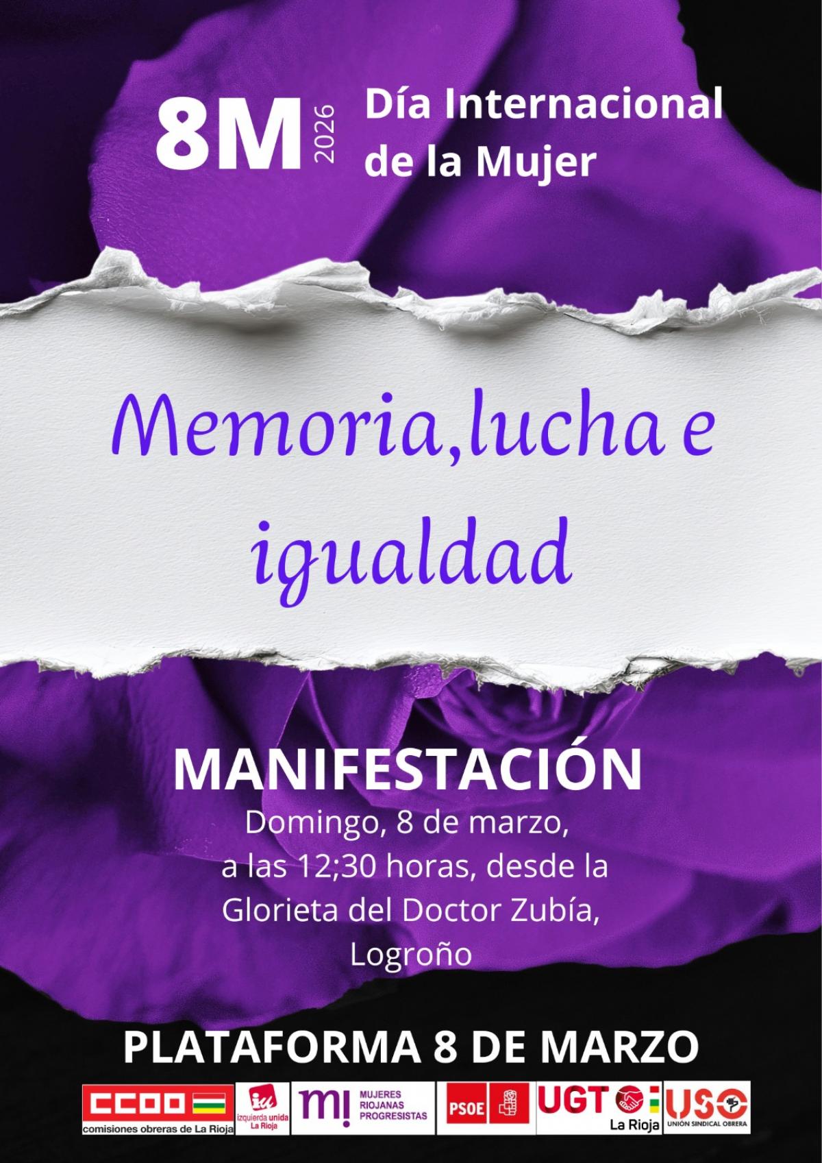Cartel de la manifestación junto a la plataforma 8 de marzo