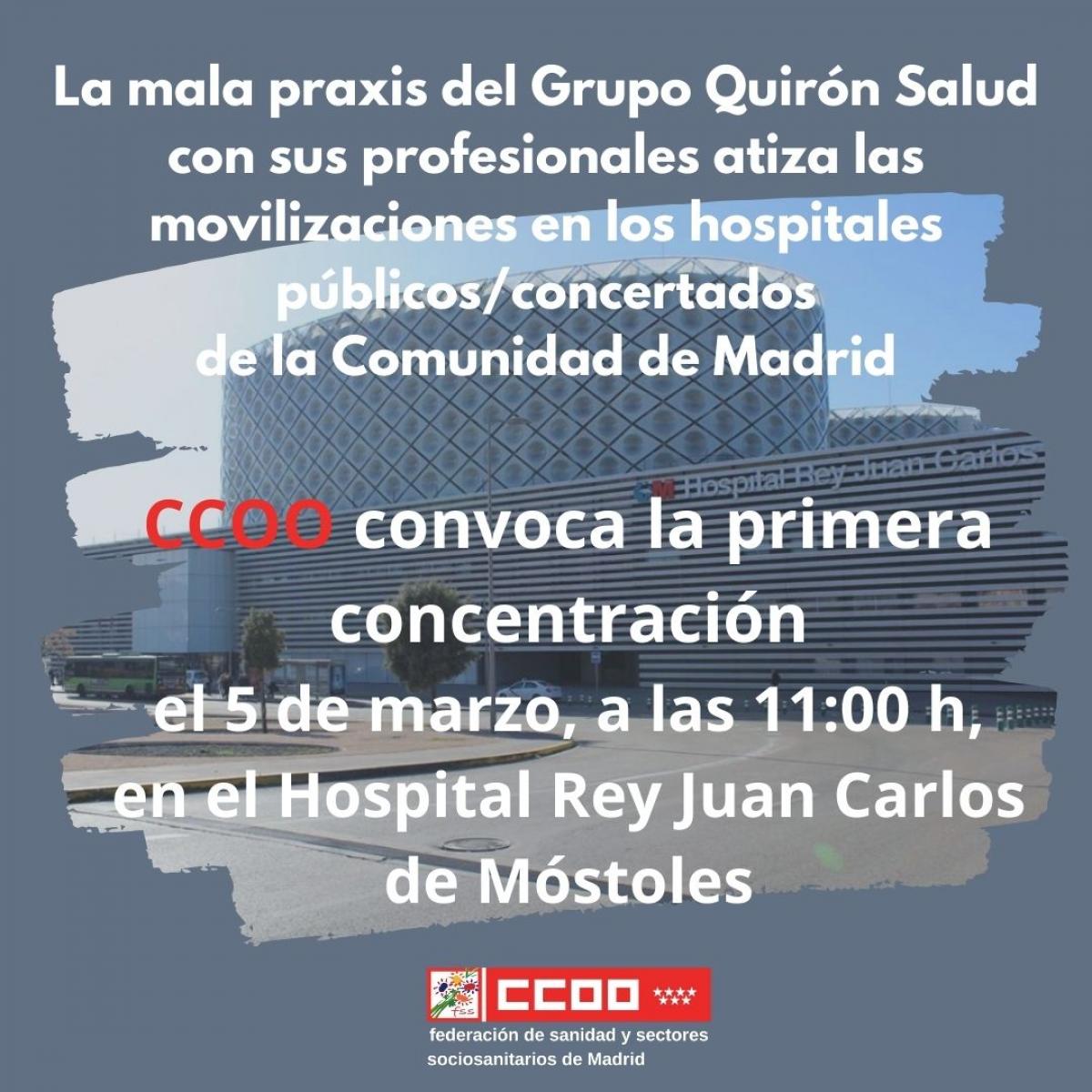 CCOO anuncia movilizaciones en Quirón Salud