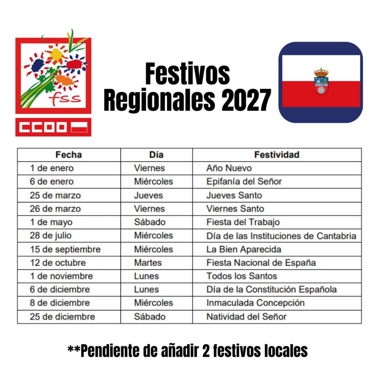 FESTIVOS REGIONALES 2027