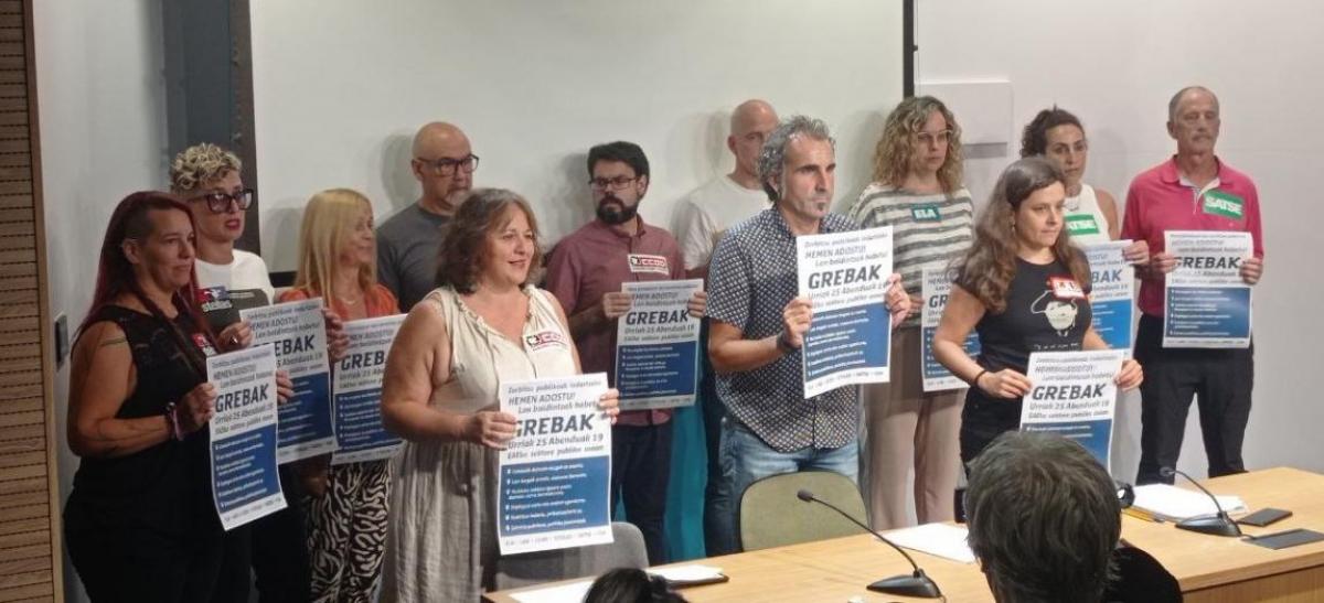 Rueda de prensa anunciando las dos jornadas de huelga en el sector pblico vasco.
