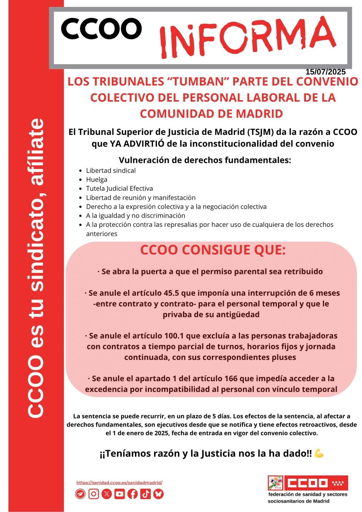 Los tribunales tumban parte del Convenio Colectivo del Personal Laboral CM