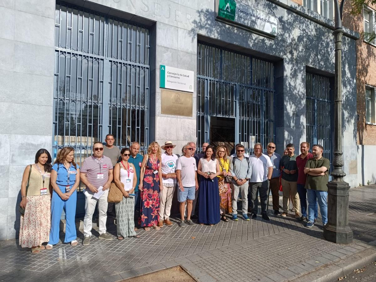 Representantes de sindicatos y mareas blancas ante la Delegacin de Salud de la Junta en Crdoba.